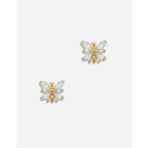 Dolce & Gabbana orecchini spring in oro giallo 18kt con farfalle acquamarina