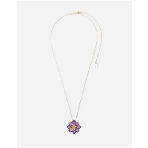 Dolce & Gabbana spring necklace in yellow 18kt gold with amethyst floral motif
