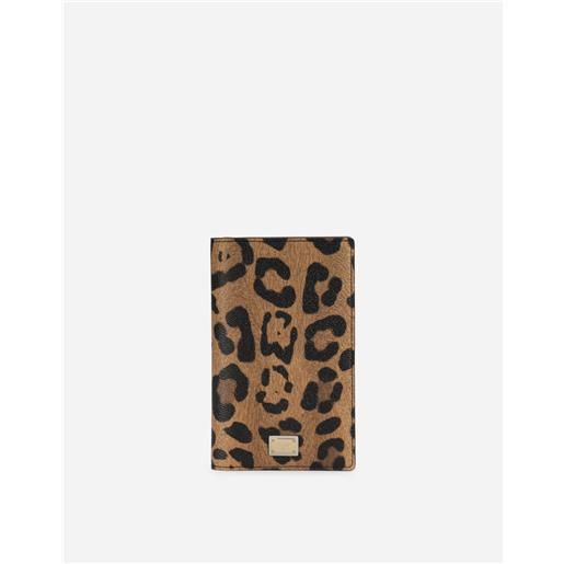 Dolce & Gabbana porta passaporto in crespo leo con targhetta logata