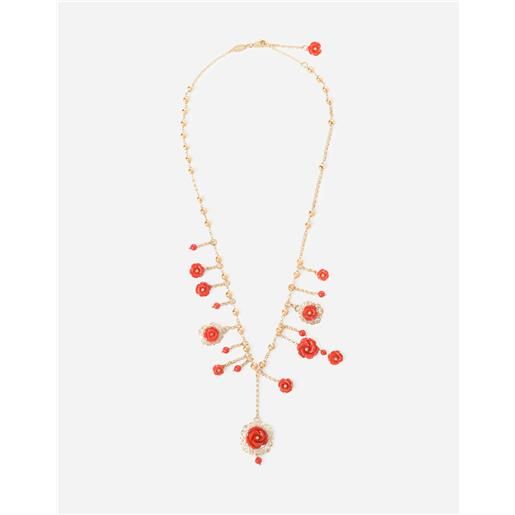 Dolce & Gabbana coral necklace in yellow 18kt gold with coral rose