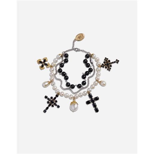 Dolce & Gabbana yellow and white gold family bracelet with cblack sapphire, pearl and black jade beads