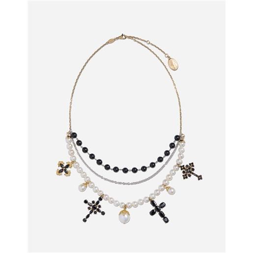 Dolce & Gabbana family necklace in yellow and white gold black sapphires