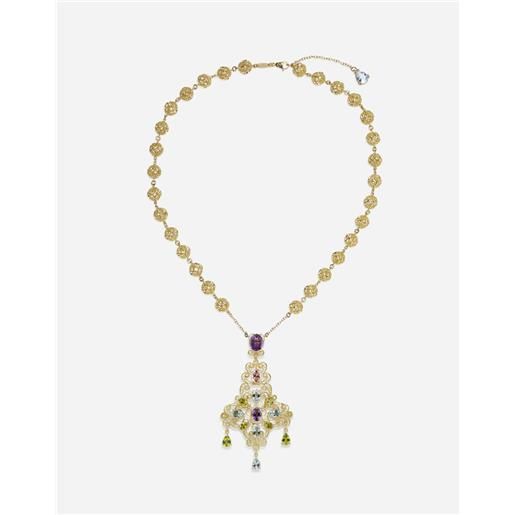 Dolce & Gabbana pizzo necklace in yellow gold filigree with amethysts, aquamarines, peridots and morganite