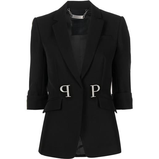 Philipp Plein blazer monopetto con placca logo - nero