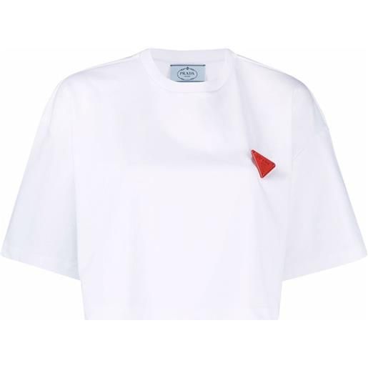 Prada t-shirt crop con spilla a triangolo - bianco