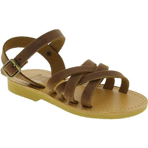 Attica sandals sandali intrecciati gladiatore da bambino in pelle nubuck marrone chiusura con fibbia hebe nubuk dk-brown