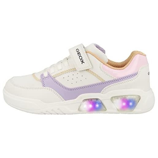 Geox j illuminus girl, scarpe da ginnastica, bianco lilla, 32 eu