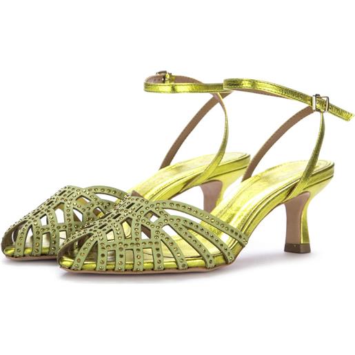 VICENZA | sandali con tacco luce verde metallizzato