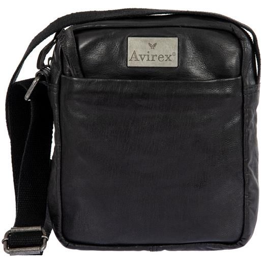 Avirex, mayday borsello da uomo piccolo in vera pelle, con tracolla black - nero