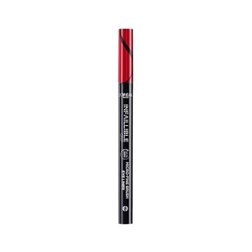 L'Oréal Paris matita eyeliner liquida infaillible micro liner, punta micro per un tratto fluido, preciso ed intenso, resistente ad acqua e sudore fino a 36h, tonalità: 01 obsidian