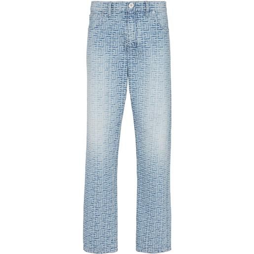Balmain jeans dritti con monogramma jacquard - blu