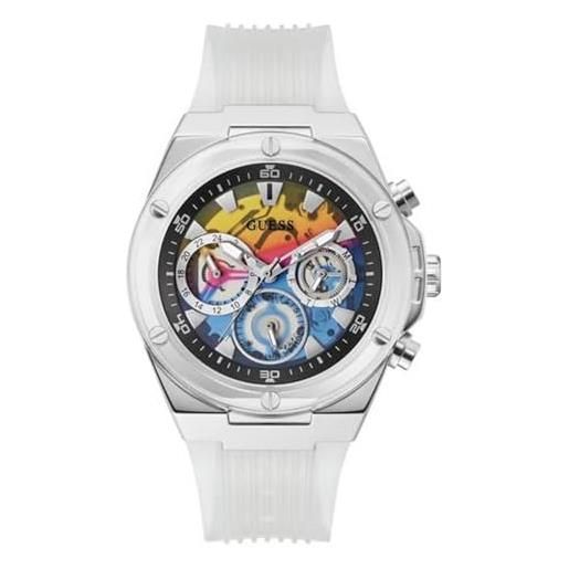 GUESS orologio da uomo da 46 mm - cassa in tonalità argento con quadrante arcobaleno trasparente, trasparente, moderno