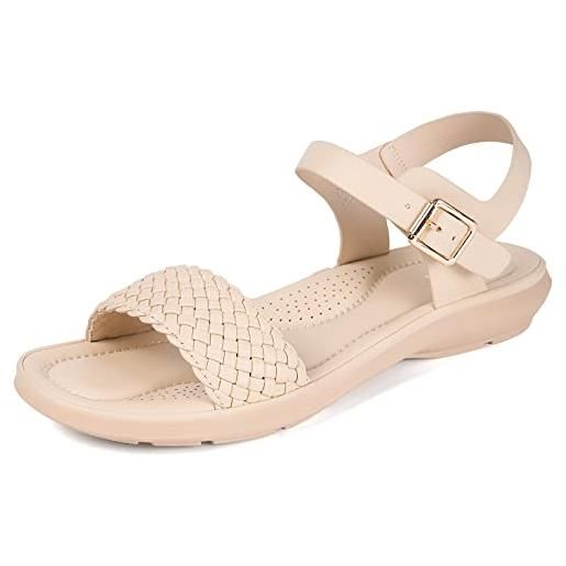 Intini sandali da donna estivi tacco piatto moda sandali peep toe ortopedici scarpe per spiaggia e piscina, bianco, 42 eu