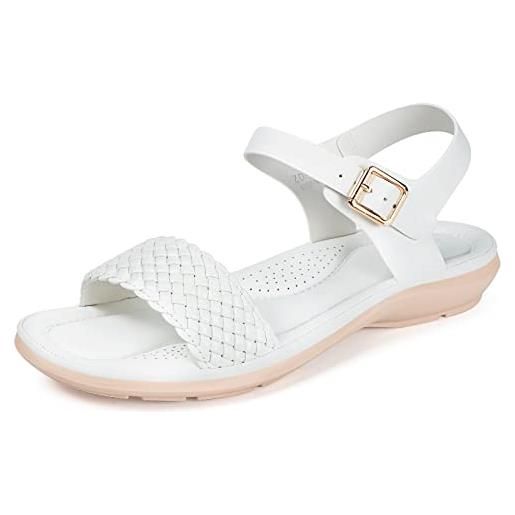 Intini sandali da donna estivi tacco piatto moda sandali peep toe ortopedici scarpe per spiaggia e piscina, bianco, 41 eu