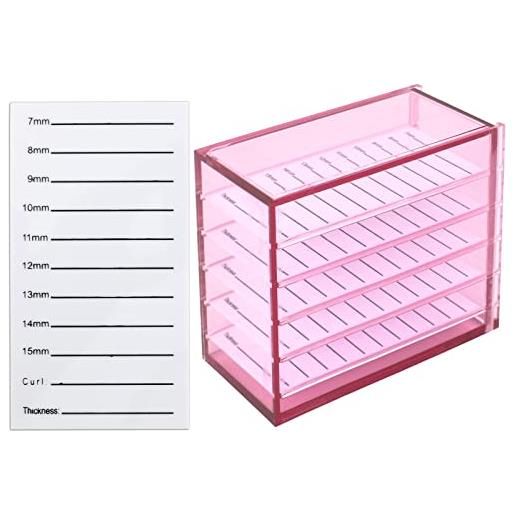 Zimoer storage box ciglia, 5 strati scatola di immagazzinaggio delle ciglia trasparenti in acrilico, organizer lash pad, eyelash case supporto del pallet di trucco per grafting lash extension (rosa)