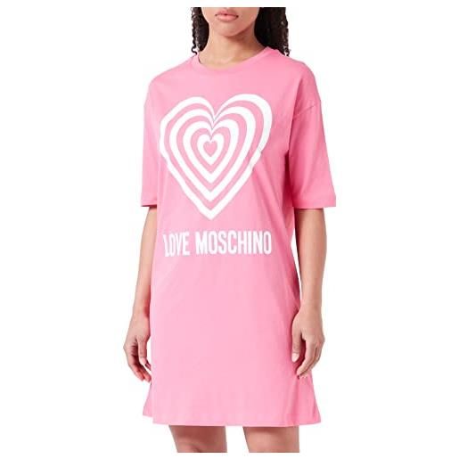 Love Moschino short-sleeved t-shape comfort fit dress, fucsia, 48 donna