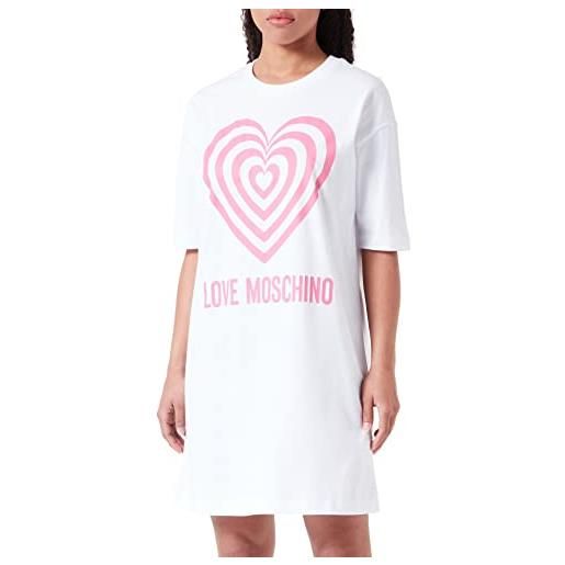 Love Moschino short-sleeved t-shape comfort fit dress, bianco, 48 donna