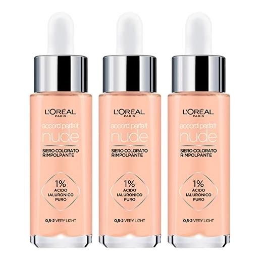 L'OREAL PARIS l'oréal paris accord parfait nude siero viso colorato formula con 1% di acido ialuronico puro ad azione rimpolpante uniformante coprente anti-age texture leggera colore 0,5-2 very light - 3 cosmetici