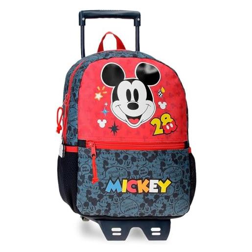 Disney mickey get moving zaino scuola con carrello multicolore 25x32x12 cm poliestere 9,6l, multicolore, zaino scuola con carrello
