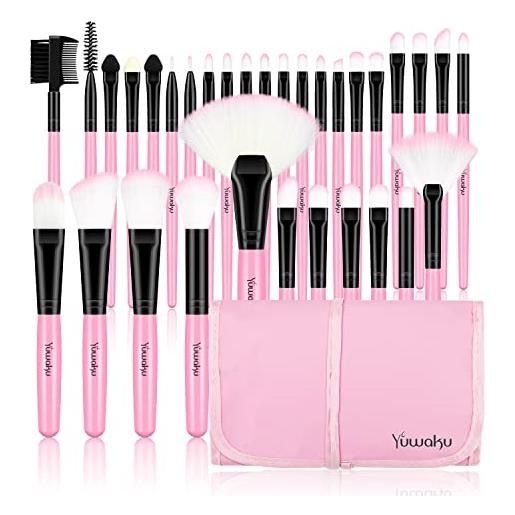 Daxstar trucco set pennello, 32pz pennelli make up cosmetici premium per fondotinta blush concealer shader ombretto eyeliner con borsa da viaggio (rosa)