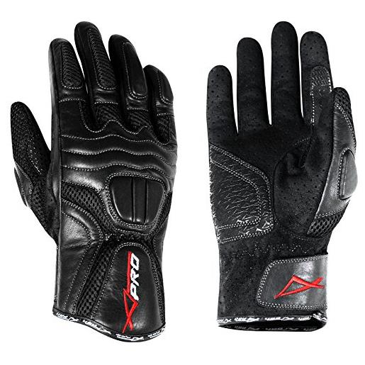 A-Pro - guanti in pelle per moto e scooter, taglia xxl, colore: nero