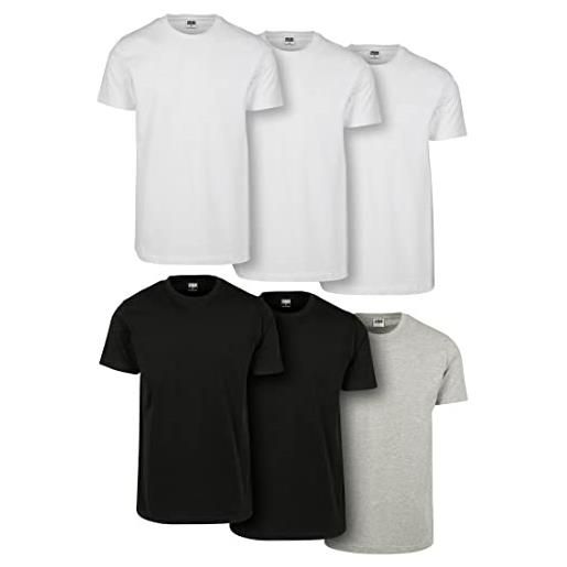 Urban classics set 6 magliette uomo a maniche corte, magliette basic in cotone, set colori bianco/bianco/bianco/nero/nero/grigio, taglia 3xl