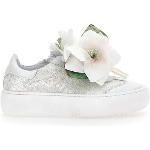 Monnalisa sneakers pelle e paillettes con magnolia