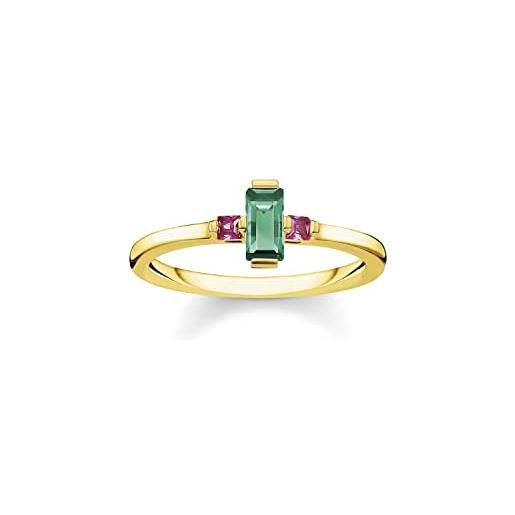 Thomas sabo anello donna pietra verde taglio baguette tr2258-973-7, argento sterling, zirconia cubica