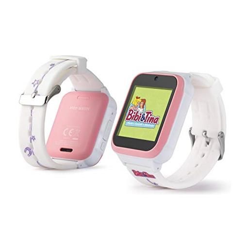 Technaxx orologio smart per bambini con filtri personalizzati bibi e tina, calcolatrice, sveglia, giochi, registratore e funzione di conteggio dei passi - display di alta qualità - età 4 - 10 (rosa)