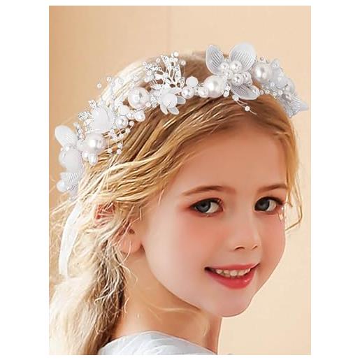 IYOU nozze pezzo di capelli oro perla fascia per capelli nuziale baby's respiro cristallo vite per capelli per principessa ragazze di fiori e damigella d'onore (argento)