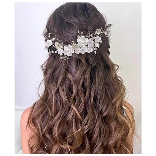 AWAVM bridal headwear fiore wedding accessori per capelli vine pearl hair hoops accessori per capelli da sposa (argento)