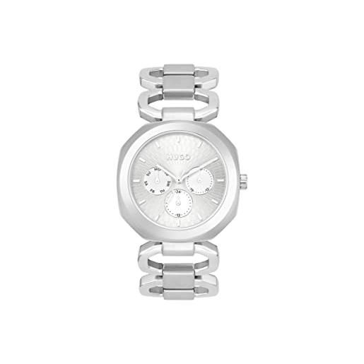 HUGO orologio analogico multifunzione al quarzo da donna con cinturino in acciaio inossidabile, argento - 1540149