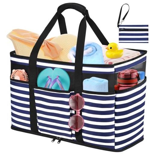 Borsa da spiaggia grande con cerniera 58 x 38 x 18 cm shopper Rosa-bia –