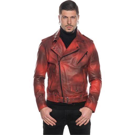Leather Trend chiodo tre tasche - chiodo uomo rosso tamponato in vera pelle