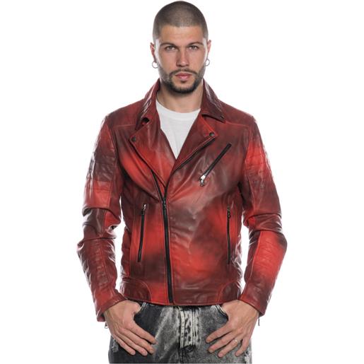 Leather Trend v248 - chiodo uomo rosso tamponato in vera pelle