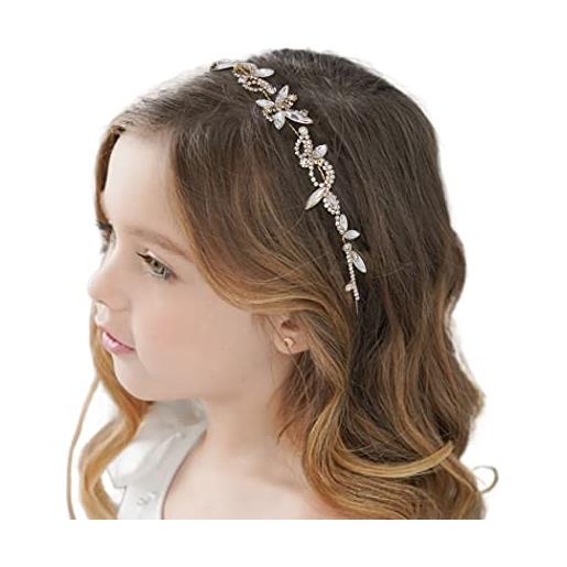 IYOU fascia per capelli da ragazza con fiori e cristalli oro per comunione e matrimonio accessori per capelli da sposa per ragazze