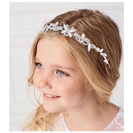 IYOU ragazza di fiori copricapo strass argento fascia per capelli comunione ballo studentesco nozze sposa accessori per capelli per fagazze