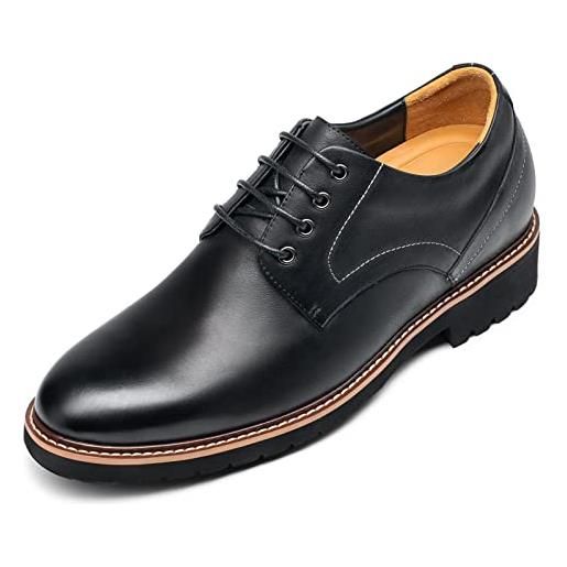 CHAMARIPA scarpe con rialzo interno uomo - scarpe eleganti con tacco interno - scarpe derby in pelle marrone 8 cm, 39 eu