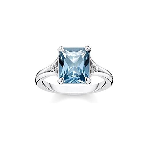 Thomas sabo anello in argento per donna pietra blu con luna e stella tr2297-644-1, argento sterling, zirconia cubica