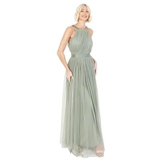 Anaya with Love ladies maxi dress for women halter neck long sleeveless with belt a line evening gown ball prom wedding guest bridesmaid, vestito donna, forest green, 