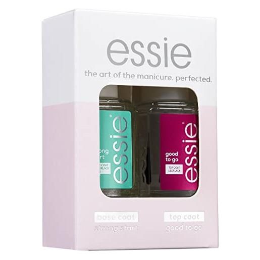 Essie set di routine (base coat strong start, top coat good to go), smalto esclusivo: alta qualità, durevole e colori intensi