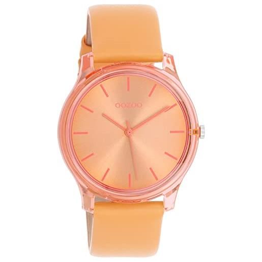 Oozoo timepieces, orologio da polso da donna con cinturino in pelle, orologio di alta qualità per donne, elegante orologio analogico da donna, rotondo, arancione-mango, misura unica, cinghie