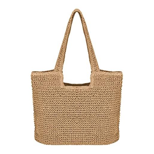 Kmbcove borsa da spiaggia di paglia bohémien borsa a tracolla intrecciata da donna retrò casual borsetta per viaggi, data e vacanze beige marrone