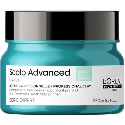 L'Oréal Professionnel scalp advanced 2-in-1 deep purifier clay anti-oiliness 250ml maschera purificante capelli, shampoo purificante