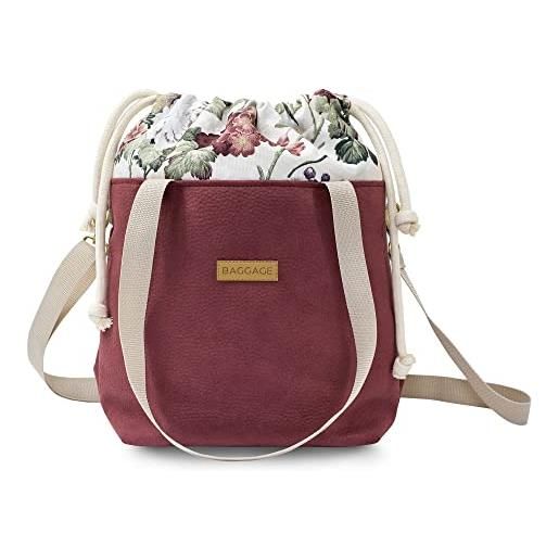 Amazinggirl borsa a mano borsa da donna a4 o a5 - borsa a tracolla shopper borsa in tessuto con tasca interna borsa come una grande fiori rossi