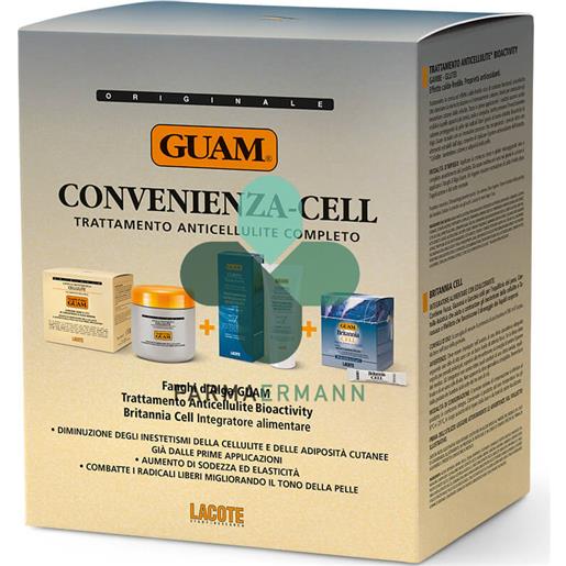 Lacote kit convenienza cell fanghi d'alga guam (500g) + bioactivity crema (200ml) + britannia cell (30 bustine)"