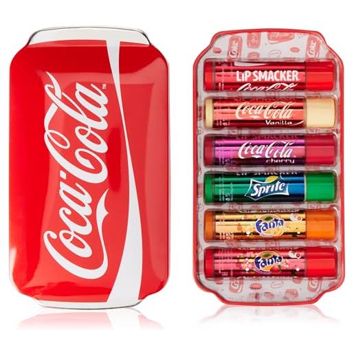 Lip Smacker coca-cola collection, set di 6 burrocacao assortiti dai gusti autentici coca-cola, set da viaggio con mascherina notte inclusa