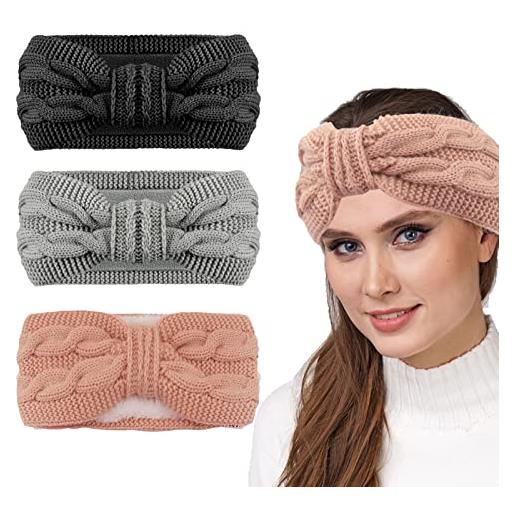 Ruikdly fascia invernale per donna 3 pezzi fasce capelli donna lavorate a maglia knit elastica fascia per capelli fasce per capelli tessuto di lana
