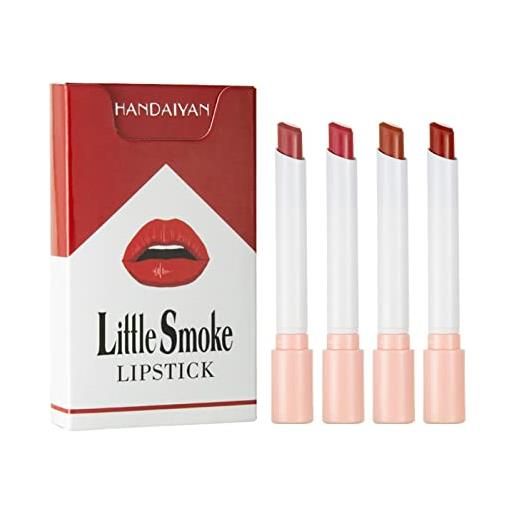 Xianghaoshun set di pacchetti di rossetti per sigarette opachi in 4 colori, mini rossetto per sigarette, set di macchie per lucidalabbra, rossetto impermeabile a lunga durata per labbra rosse nude, rossetto
