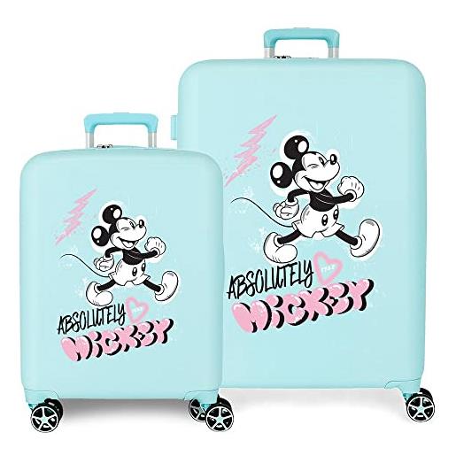 Disney set valigie Disney mickey friendly turchese 55/70 cm abs rigido chiusura tsa integrata 88l 6,8 kg 4 doppie ruote bagaglio a mano